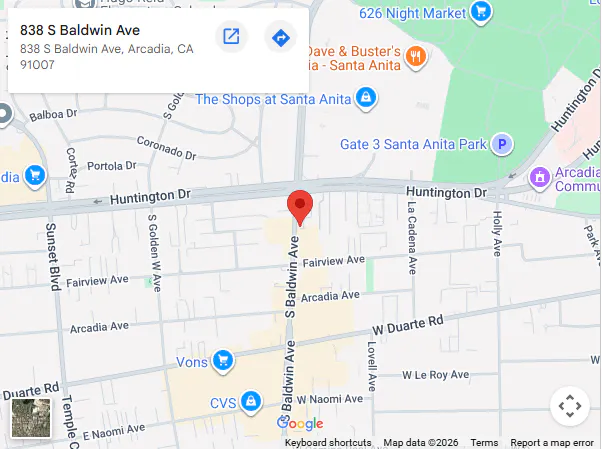 location,838 South Baldwin Avenue Arcadia, CA 91007